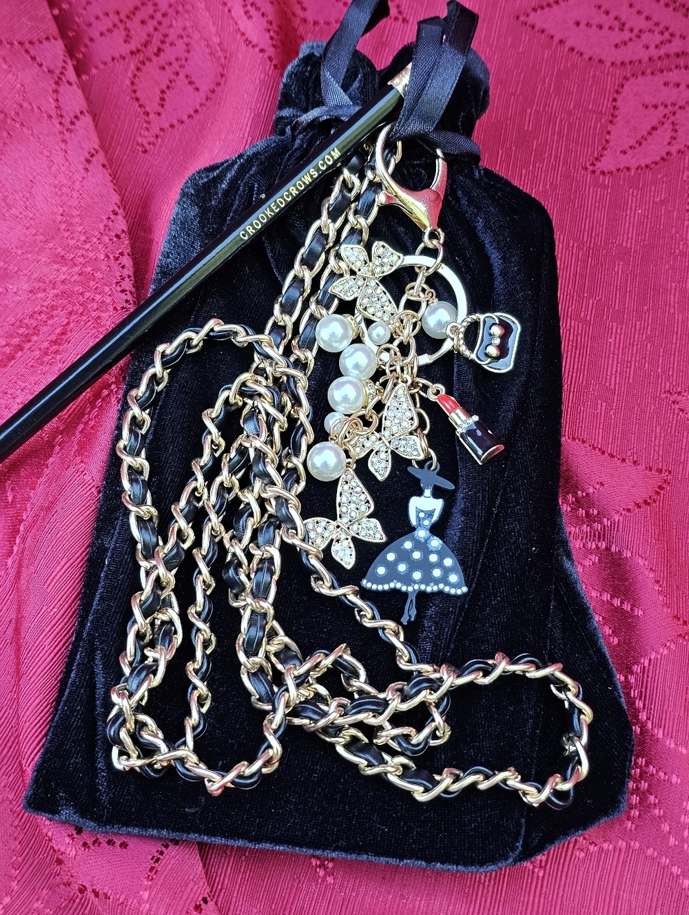 Chanel Coco Crush GWP Black Quilted Phone Holder Crossbody Chain + Charms - Picture 10 of 17